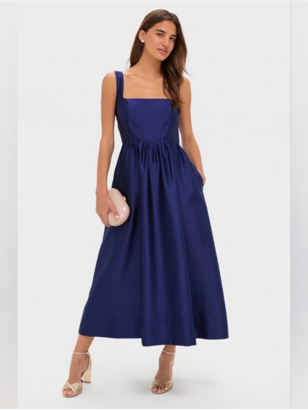 Tuckernuck Dress Esme Dupioni Midi in Satin Navy Blue - Picture 2 of 7